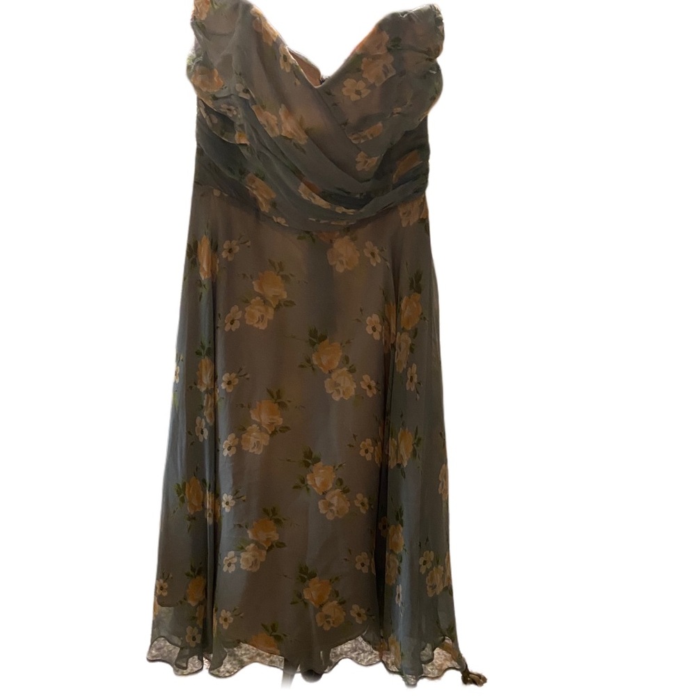 1990s Vintage Strapless Betsey Johnson Floral Print Dress size XS